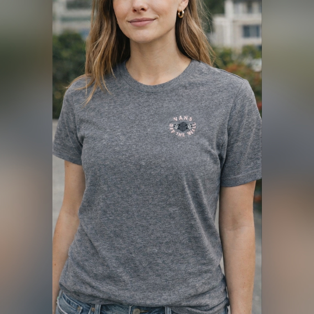 Vans Women's Grey Tee Medium With Rose Details